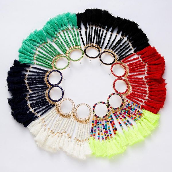 rinhoo 1pair 6 colors new fashion geometric round rice beads tassel drop earring for women's exquisite jewelry gift, Silver
rinhoo 1pair 6 colors new fashion geometric round rice beads tassel drop earring for women's exquisite jewelry gift, Silver