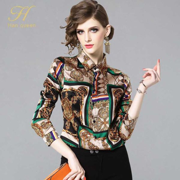 h han queen new summer fashion shirts women turn-down collar printed vintage blouse female single-breasted blouses casual, White
h han queen new summer fashion shirts women turn-down collar printed vintage blouse female single-breasted blouses casual, White