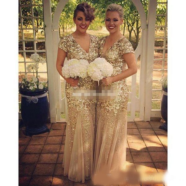 sparkly gold sequin long bridesmaid dresses mermaid v neck with short sleeve 2020 vintage formal evening gowns plus size maid of honor dress, White;pink
sparkly gold sequin long bridesmaid dresses mermaid v neck with short sleeve 2020 vintage formal evening gowns plus size maid of honor dress, White;pink