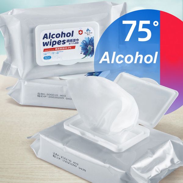 75% disinfecting alcohol wipes disposable hand wipes skin cleaning bacteria disinfection wipes alcohol cotton 50pcs/bag