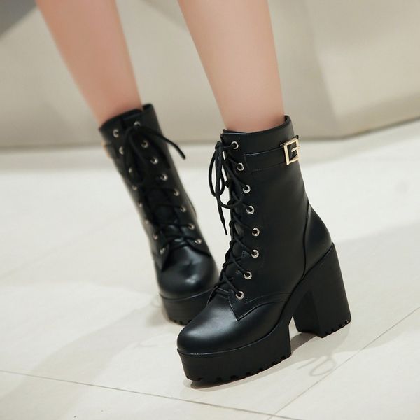 wholesale autumn ankle boots for women motorcycle boots chunky heels casual lacing round toe platform shoes female botines, Black
wholesale autumn ankle boots for women motorcycle boots chunky heels casual lacing round toe platform shoes female botines, Black