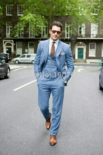 sky blue double breaded wedding tuxedos for groomsmen prom linen suits men 3 piece peaked lapel jacket pants vest 2019 fashion, White;black
sky blue double breaded wedding tuxedos for groomsmen prom linen suits men 3 piece peaked lapel jacket pants vest 2019 fashion, White;black