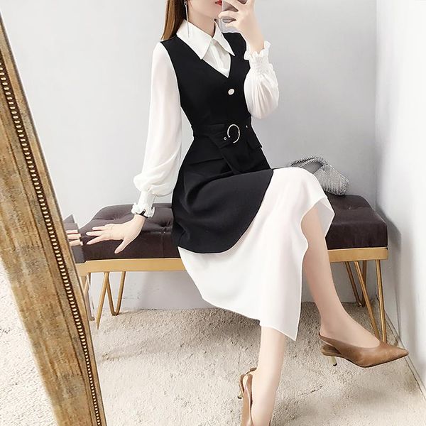 2020 spring autumn womens elegant simple dress two piece set female puff sleeve shirt dress +slim vest fashion suit r136, White
2020 spring autumn womens elegant simple dress two piece set female puff sleeve shirt dress +slim vest fashion suit r136, White