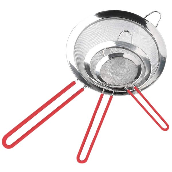 3 fine mesh stainless steel strainers colander with slicone handle - strainer and sieve - for kitchen, quinoa, spaghet
3 fine mesh stainless steel strainers colander with slicone handle - strainer and sieve - for kitchen, quinoa, spaghet