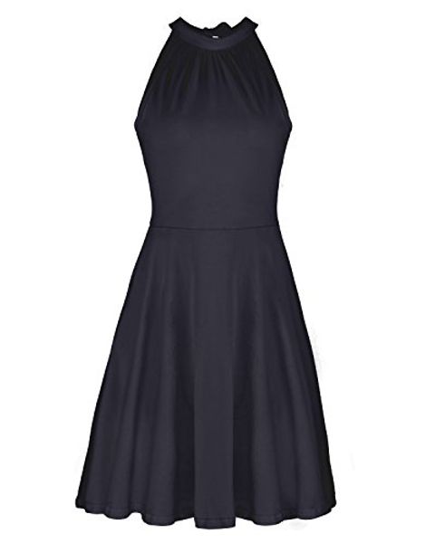 ouges women's stand collar off shoulder sleeveless cotton casual dress, Black;gray 
ouges women's stand collar off shoulder sleeveless cotton casual dress, Black;gray