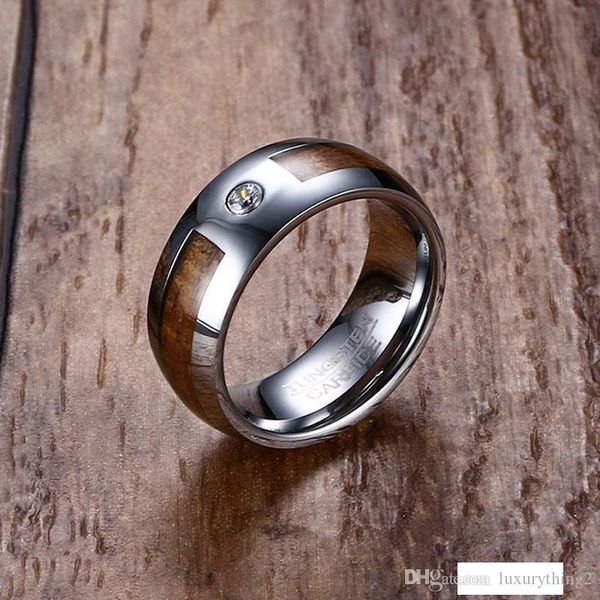 

unique 8mm mens карбида вольфрама кольца из красного дерева текстура древесины и cz inlay comfort fit обручальное кольцо мужчины мода ювелир, Silver