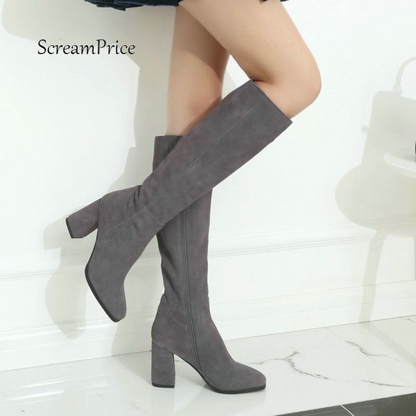 women comfort suede thick high heel knee high boots fashion zipper boots ladies round toe fall winter shoes black gray
women comfort suede thick high heel knee high boots fashion zipper boots ladies round toe fall winter shoes black gray