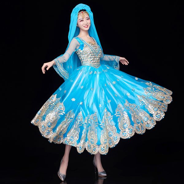 sari clothing female 2019 new xinjiang tianzhu dance costume national style big skirt, Black;red
sari clothing female 2019 new xinjiang tianzhu dance costume national style big skirt, Black;red