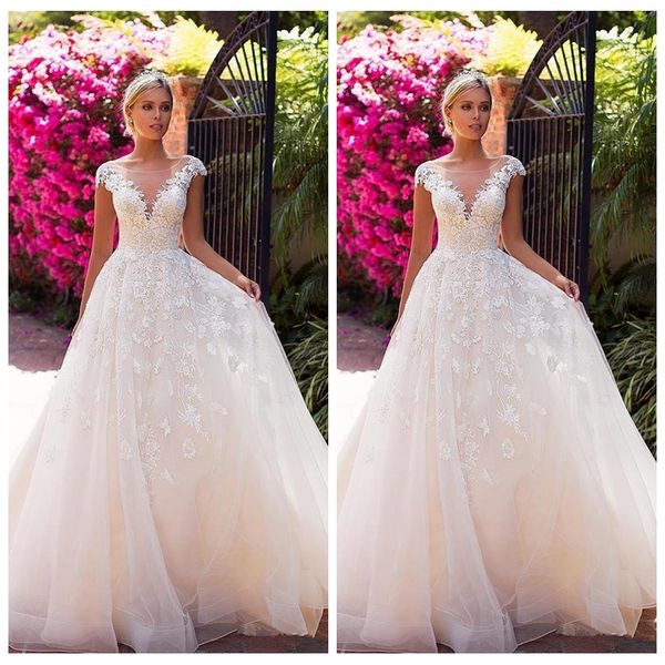 sheer lace appliques a-line wedding dresses modest 2020 simple bridal gowns garden spring robe de mariee customized plus size, White
sheer lace appliques a-line wedding dresses modest 2020 simple bridal gowns garden spring robe de mariee customized plus size, White