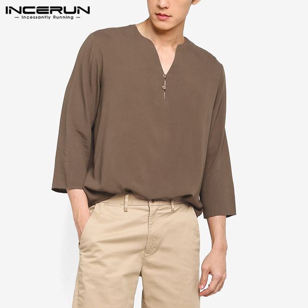 incerun solid color men casual shirt v neck 3/4 sleeve cotton vintage pullovers streetwear brand 2020 camisa, White;black
incerun solid color men casual shirt v neck 3/4 sleeve cotton vintage pullovers streetwear brand 2020 camisa, White;black