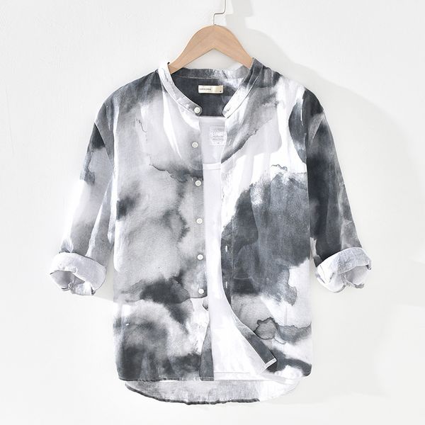 2020 men's three quarter sleeve shirts 100%linen summer casual print shirts man stand collar blouse y2484, White;black
2020 men's three quarter sleeve shirts 100%linen summer casual print shirts man stand collar blouse y2484, White;black