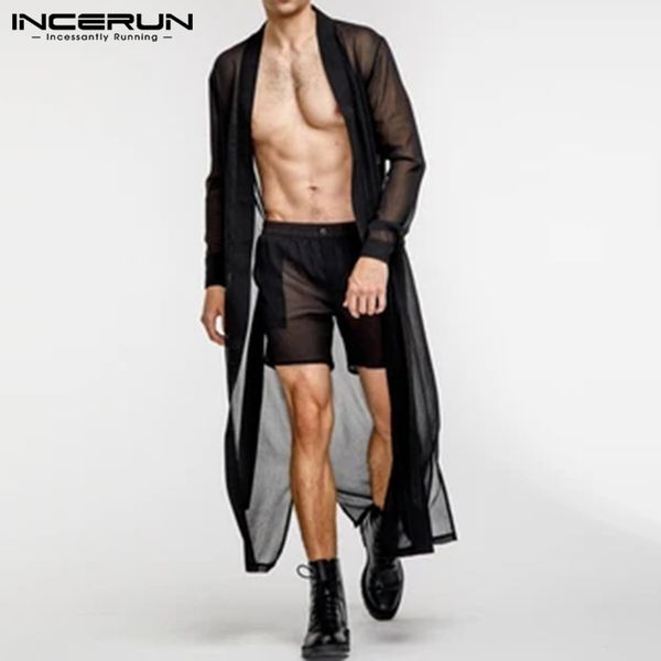 incerun fashion mesh men shirt open stitch cardigan streetwear transparent casual long sleeve men long style cloak 5xl, White;black
incerun fashion mesh men shirt open stitch cardigan streetwear transparent casual long sleeve men long style cloak 5xl, White;black