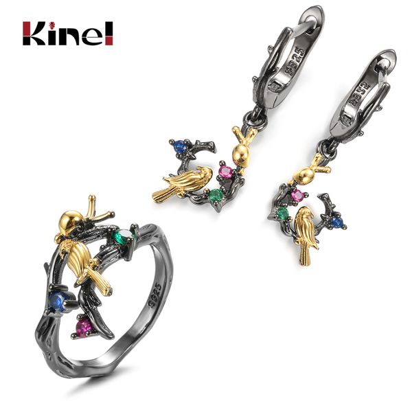 kinel vintage ring earring lucky tree bird jewelry sets for women gothic black gold cz stone earrings ethnic wedding jewelry, Silver
kinel vintage ring earring lucky tree bird jewelry sets for women gothic black gold cz stone earrings ethnic wedding jewelry, Silver