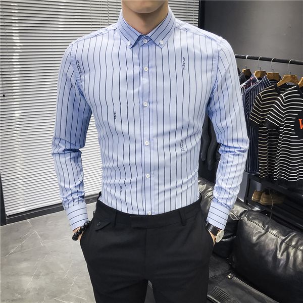 men striped shirt white long sleeve slim fit dress shirt male blue social formal blouse business casual spring fashion plus size, White;black
men striped shirt white long sleeve slim fit dress shirt male blue social formal blouse business casual spring fashion plus size, White;black
