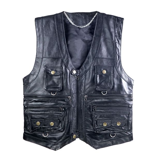 genuine leather vest mens pgraphy vest with many pockets black motorcycle jacket men loose male waistcoat 4xl 5xl, Black;white
genuine leather vest mens pgraphy vest with many pockets black motorcycle jacket men loose male waistcoat 4xl 5xl, Black;white