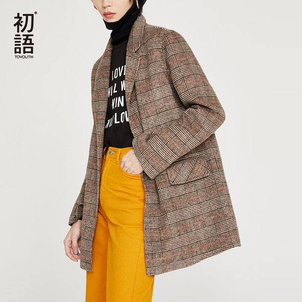 toyouth women autumn long sleeve plaid woolen coat turn-down collar single button outerwear wool coat, Black
toyouth women autumn long sleeve plaid woolen coat turn-down collar single button outerwear wool coat, Black