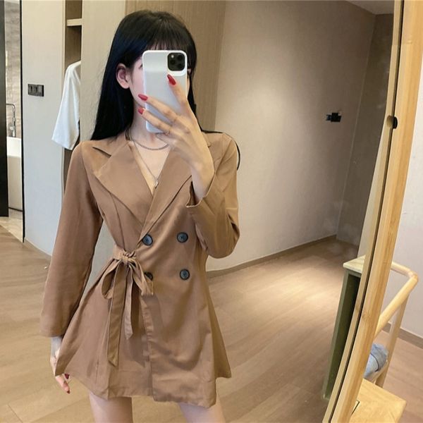 french niche fashion temperament lapel long sleeve side lace-up slim waist slimming all-match suit dress women, White;black
french niche fashion temperament lapel long sleeve side lace-up slim waist slimming all-match suit dress women, White;black
