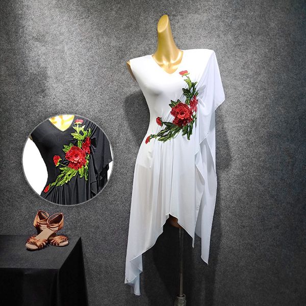 white latin dance dress rose embroidery tango salsa performance dancewear samba cha-cha rumba practice clothes for women, Black;red
white latin dance dress rose embroidery tango salsa performance dancewear samba cha-cha rumba practice clothes for women, Black;red