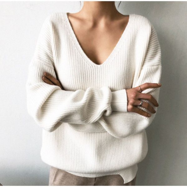 korean style fall women's loose casual pullover v-neck long sleeve sweater pullovers knitted black asymmetrical sweater, White;black
korean style fall women's loose casual pullover v-neck long sleeve sweater pullovers knitted black asymmetrical sweater, White;black