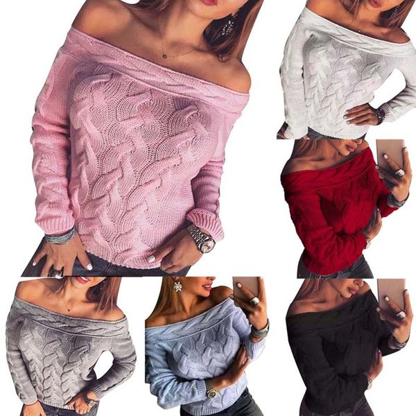 women autumn winter solid color off shoulder long sleeve knit sweater jumper women's pullover sweaters, White;black
women autumn winter solid color off shoulder long sleeve knit sweater jumper women's pullover sweaters, White;black