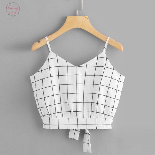 women summer plaid crop self tie back elegant tank womens vest v neck cami ladies camisole haut femme 2020, White
women summer plaid crop self tie back elegant tank womens vest v neck cami ladies camisole haut femme 2020, White