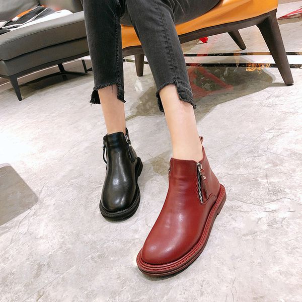 round toe side zipper casual simple pu leather velvet shoes women flat boots new autumn winter fashion tide, Black
round toe side zipper casual simple pu leather velvet shoes women flat boots new autumn winter fashion tide, Black