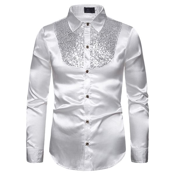 new autumn silk shirt men satin smooth men's luxury sequined tuxedo party stage performance wedding shirt, White;black
new autumn silk shirt men satin smooth men's luxury sequined tuxedo party stage performance wedding shirt, White;black