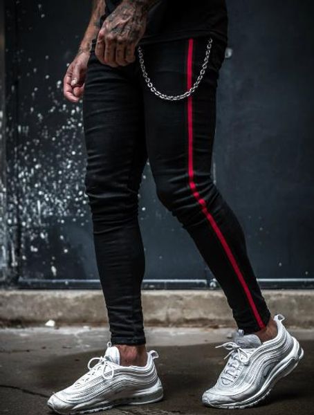 ripped black mens jeans designer pencil striped red pencil pants fashion clothing trousers, Blue
ripped black mens jeans designer pencil striped red pencil pants fashion clothing trousers, Blue