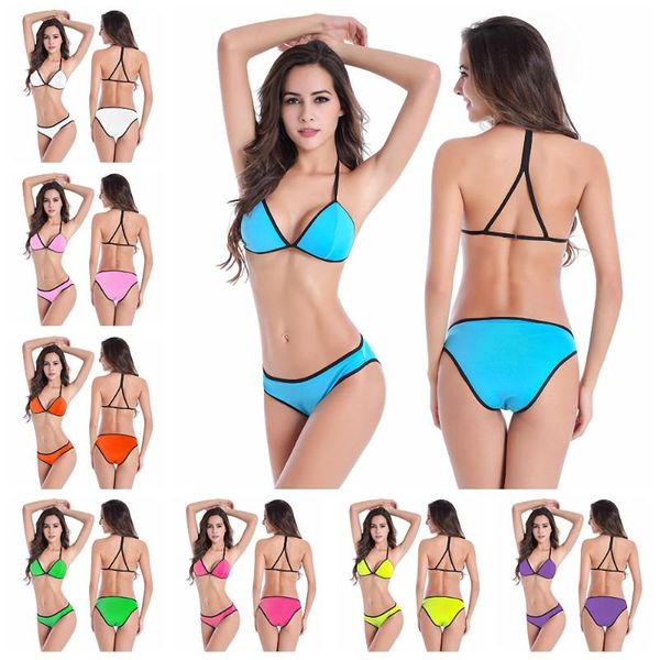 european and american swimsuit triangle women split swimsuit solid color black edge bikini, White;black
european and american swimsuit triangle women split swimsuit solid color black edge bikini, White;black