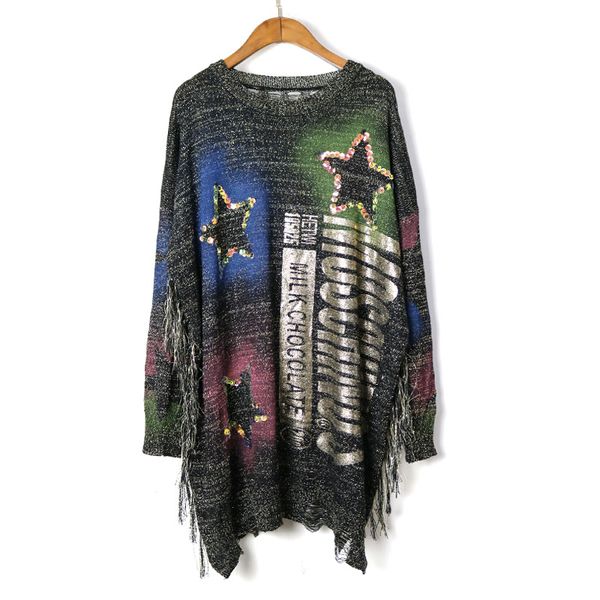 sequin star bronzing print long sleeve fashion loose casual plus size women autumn new korean holes plus size tassel sweater, White;black
sequin star bronzing print long sleeve fashion loose casual plus size women autumn new korean holes plus size tassel sweater, White;black