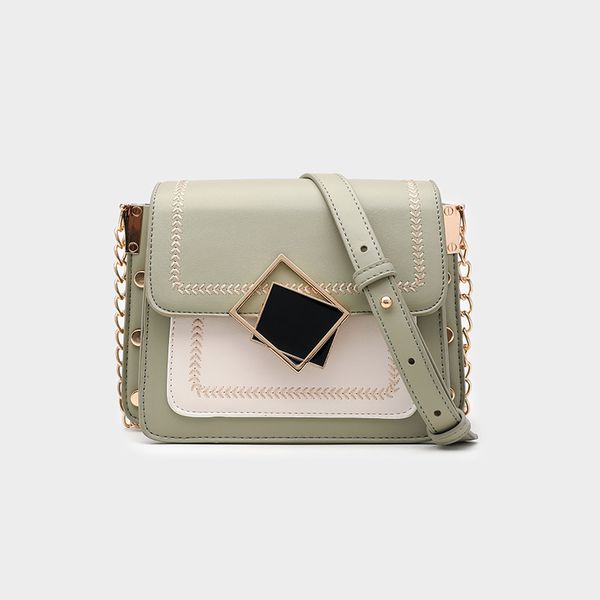 2019 new women's pure color small square bag beautiful beautiful diagonal cross women's bag sewing one shoulder