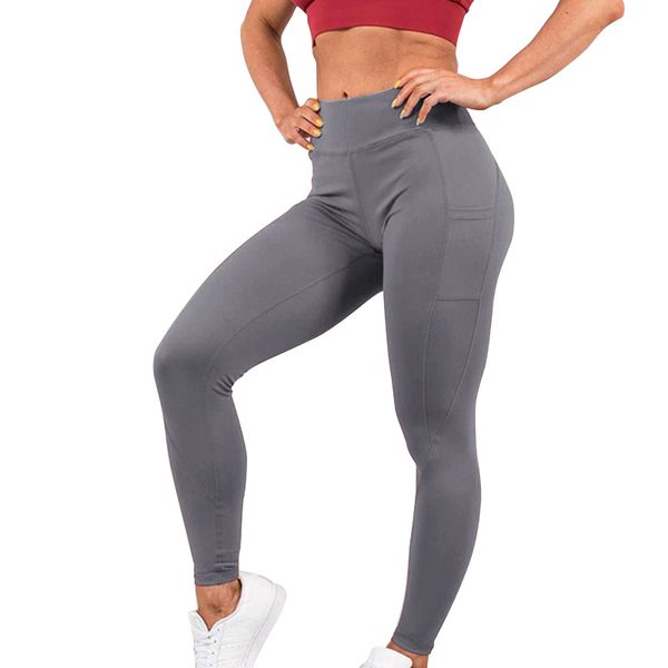 women high waisted yoga pants solid color sports trouser crop leggings with pockets fh99, White;red
women high waisted yoga pants solid color sports trouser crop leggings with pockets fh99, White;red