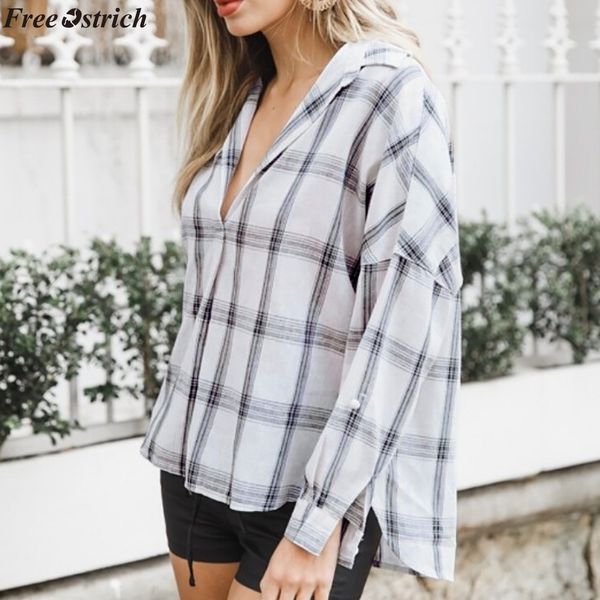 spring women's black white plaid retro blouse low cut v-neck comfort female button casual slim ladies shirt plus size top
spring women's black white plaid retro blouse low cut v-neck comfort female button casual slim ladies shirt plus size top