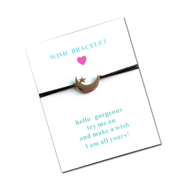 friendship card bracelet triple moon and star stainless steel charm adjustable cord lucky bracelet, Golden;silver
friendship card bracelet triple moon and star stainless steel charm adjustable cord lucky bracelet, Golden;silver
