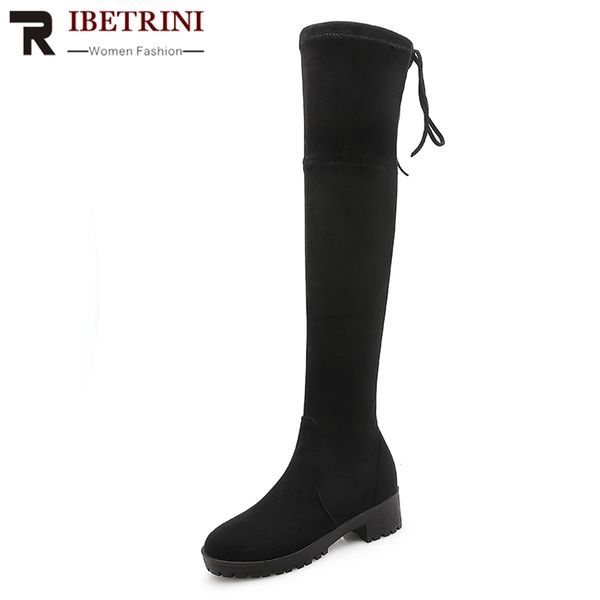 ribetrini comfortable kid suede bowtie platform high square heels ladies over the knee boots plus size 34-43, Black
ribetrini comfortable kid suede bowtie platform high square heels ladies over the knee boots plus size 34-43, Black