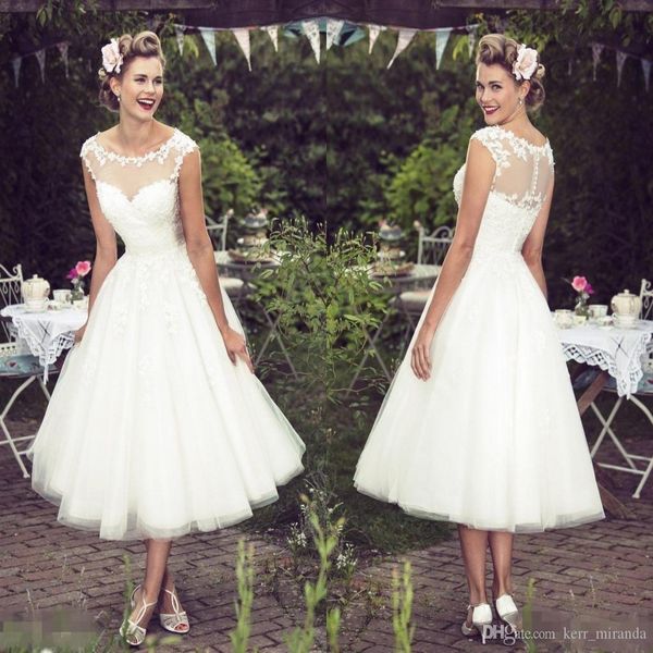 new short beach wedding dresses sheer neck appliques lace a line tea length modest bohemian bridal gowns dh4161, White
new short beach wedding dresses sheer neck appliques lace a line tea length modest bohemian bridal gowns dh4161, White