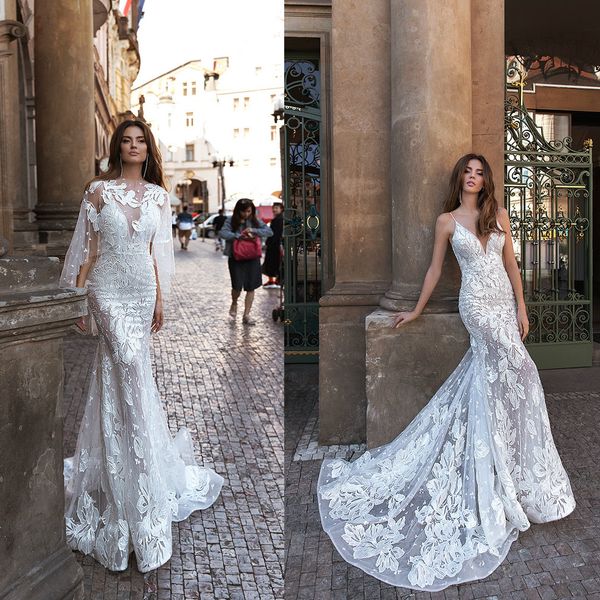 2021 mermaid wedding dresses with jacket spaghetti straps lace appliques bridal gowns custom made backless sweep train robe de soiree, White
2021 mermaid wedding dresses with jacket spaghetti straps lace appliques bridal gowns custom made backless sweep train robe de soiree, White