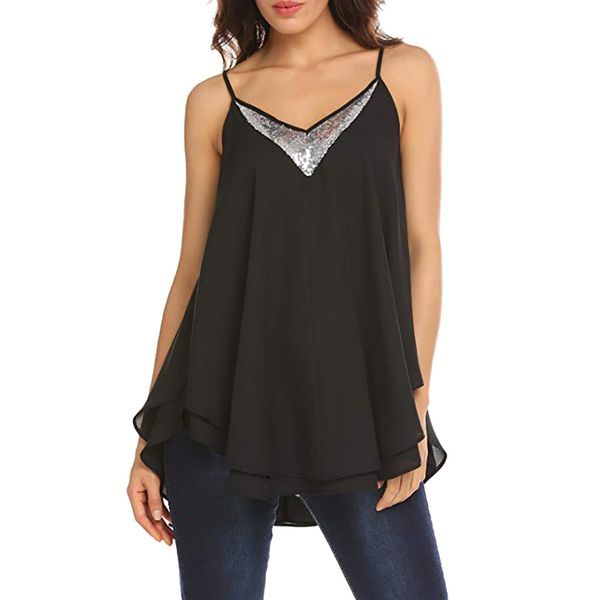 womens solid casual sleeveless sequin blouse loose hollow out vest tank top, White
womens solid casual sleeveless sequin blouse loose hollow out vest tank top, White
