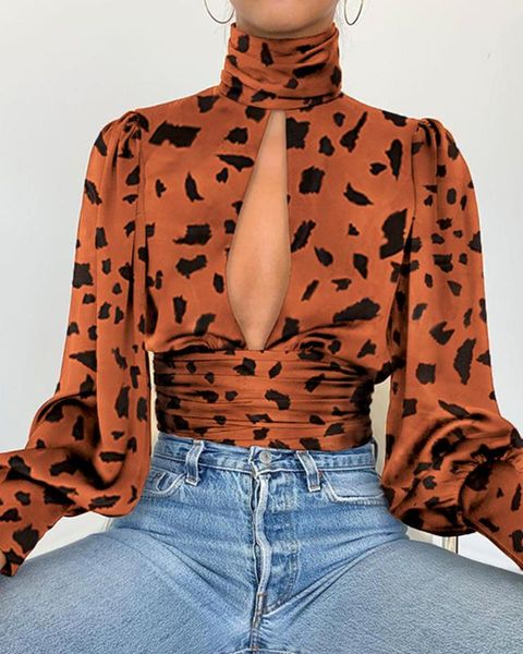 2019 autumn fashion elegant women open back long sleeve clubwear casual leopard cut out chest tight waist blouse, White
2019 autumn fashion elegant women open back long sleeve clubwear casual leopard cut out chest tight waist blouse, White