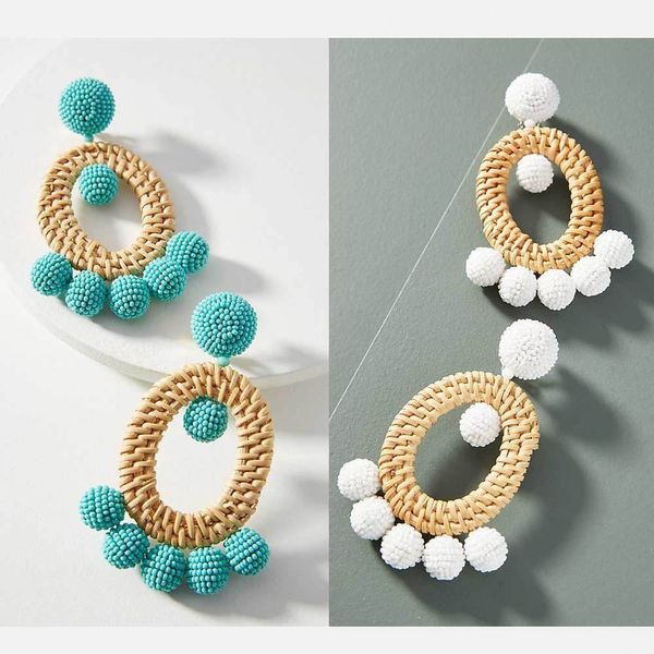 

dvacaman niche beads fringed earrings for women handmade rattan knit oval drop earrings large hanging earrings jewelry wholesale, Silver