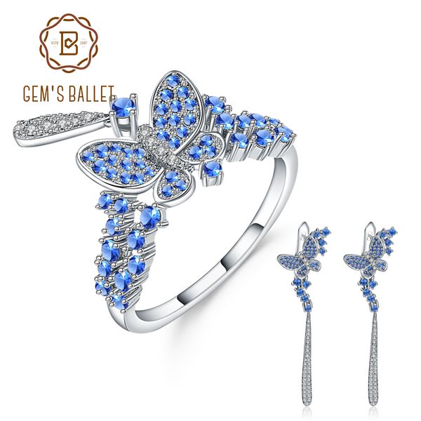 

gem's ballet nano london blue earrings ring set fine jewelry 925 sterling silver gothic punk vintage jewelry set for women, Black