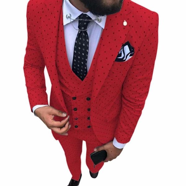 

men's suits & blazers latest fashion poika dot suit eu size 3-pcs private order designs notch lapel party groom men for wedding tuxedos, White;black