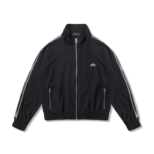 black stripe short length track jacket graphic embroidered baseball jackets zippered pockets, Black;brown
black stripe short length track jacket graphic embroidered baseball jackets zippered pockets, Black;brown