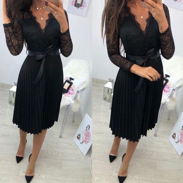 beforw vneck women lace dress casual party pleated chiffon dresses 2019 elegant fresh black ribbon hollow chiffon midi dres, Black;gray
beforw vneck women lace dress casual party pleated chiffon dresses 2019 elegant fresh black ribbon hollow chiffon midi dres, Black;gray