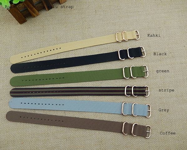 18 20 22mm new man woman kahki black green atripe grey coffee colorful watchband strap belt nato zulu ring rose gold pin buckle, Black;brown
18 20 22mm new man woman kahki black green atripe grey coffee colorful watchband strap belt nato zulu ring rose gold pin buckle, Black;brown