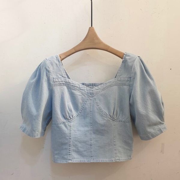 korean fashion summer denim blouses women's elastic back blouse crop office lady puff sleeve short shirt tees blusas, White
korean fashion summer denim blouses women's elastic back blouse crop office lady puff sleeve short shirt tees blusas, White