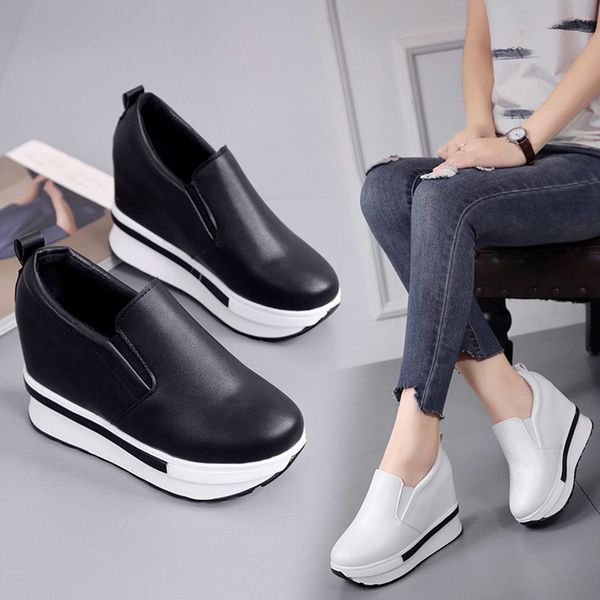 women's spring flatform shoes solid wild round toe casual shoes, Black