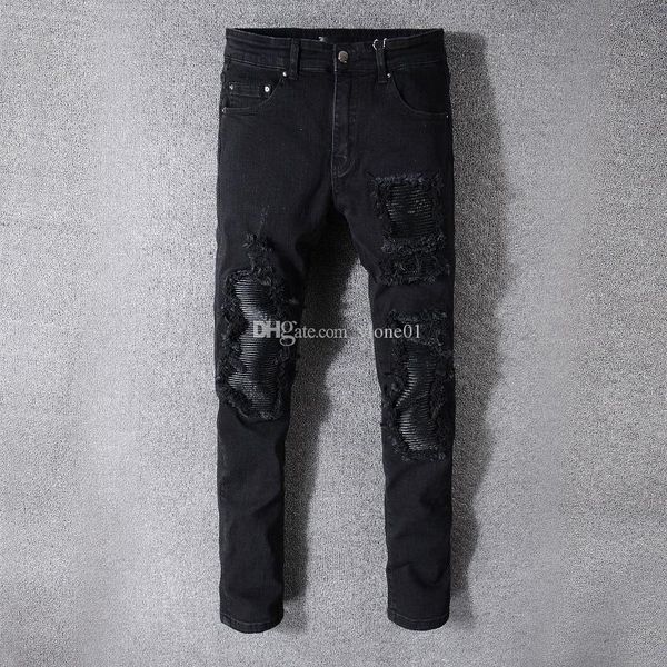 brand new jeans mens designer distressed zipper jeans hip hop style mens pants black, Blue