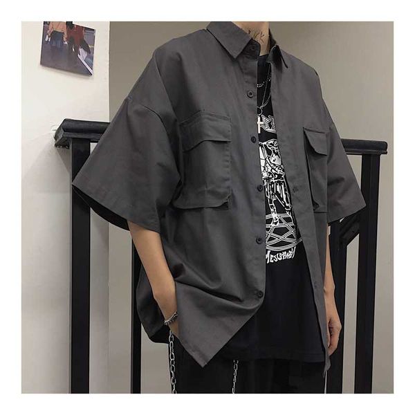 women shirts summer 2020 blouses punk gothic retro cargo pockets solid men shirts casual streetwear short sleeve cardigan, White
women shirts summer 2020 blouses punk gothic retro cargo pockets solid men shirts casual streetwear short sleeve cardigan, White