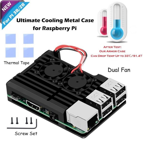 dual fan cooler вентилятор радиатора для raspberry pi 3/2 model b, diy корпуса kit: металлический корпус, 4 шт термальные tapes, маунт винты
dual fan cooler вентилятор радиатора для raspberry pi 3/2 model b, diy корпуса kit: металлический корпус, 4 шт термальные tapes, маунт винты